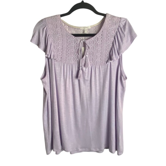 Maurice’s Plus Size 1X Lavender Lace Yoke Tassel Top Flutter Sleeve Purple Basic - Picture 2 of 7
